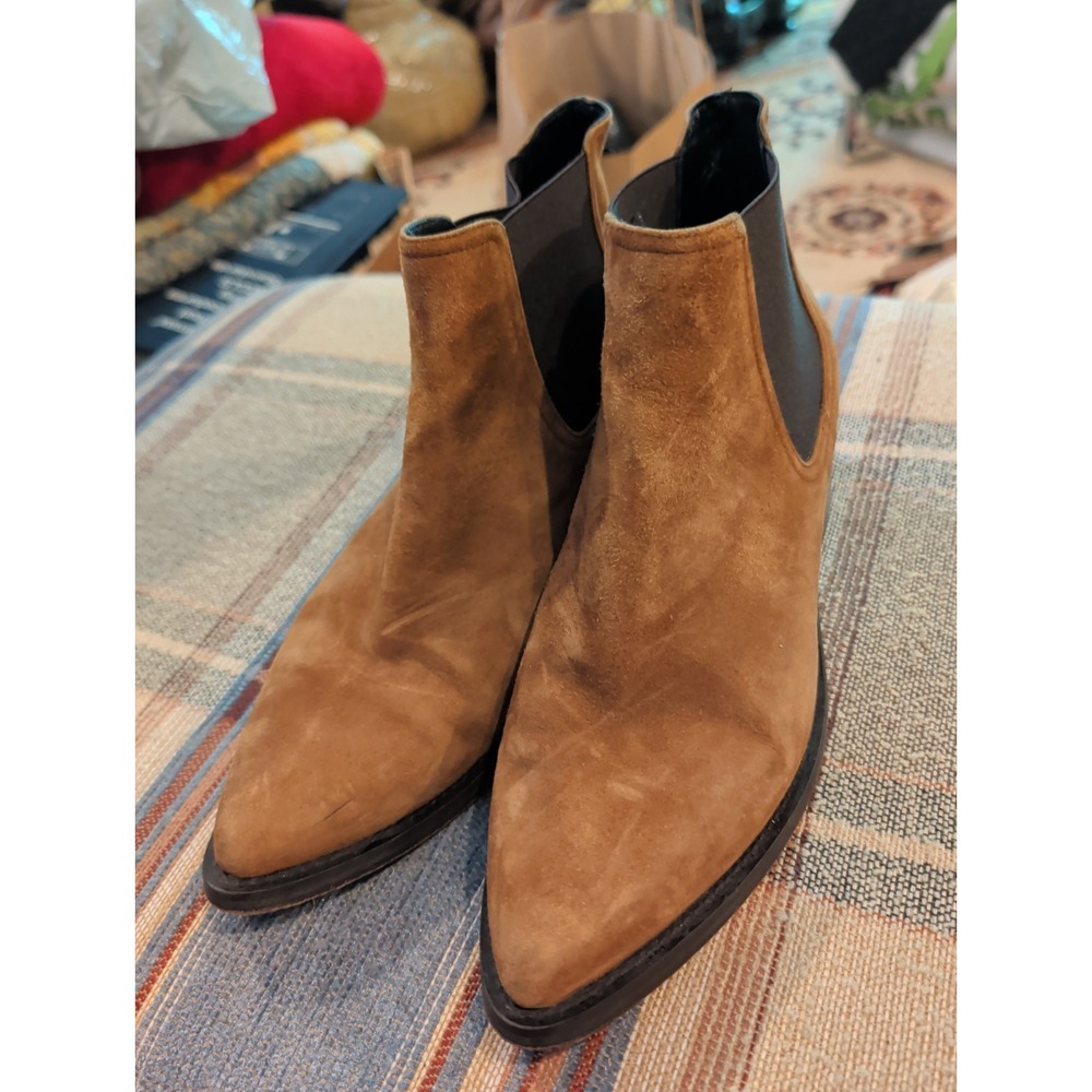 LE SILLA Brown Suede Pointy Toe Block Heel Ankle Boots Booties 39 Made In Italy